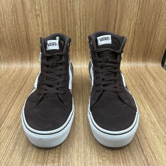 VANS WOMENS FILMORE HI PLAID SHOES SIZE 9.5 Brown Beige Suede Sneakers - Picture 2 of 8